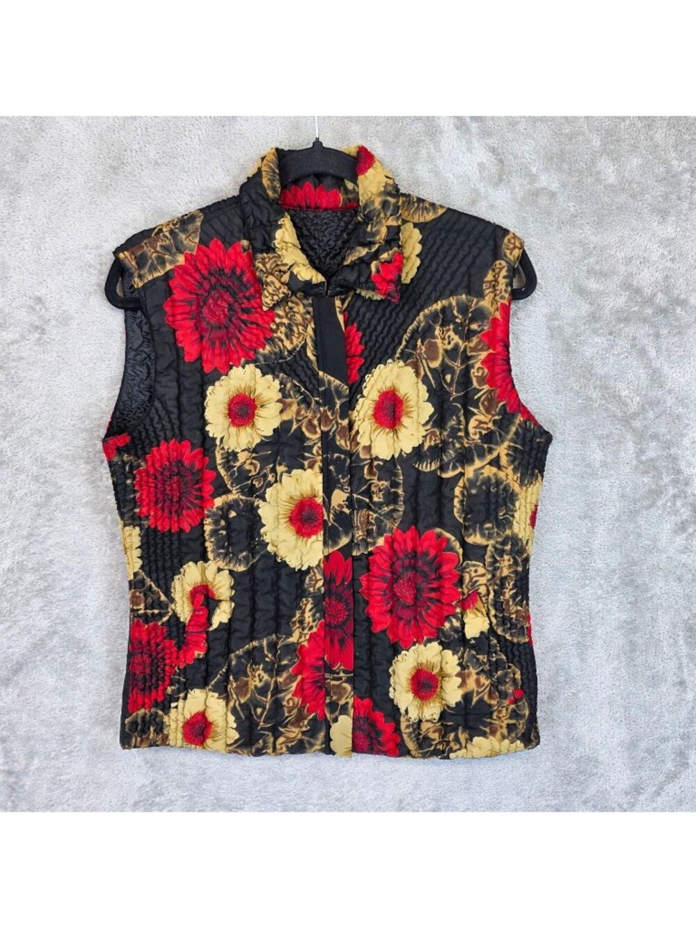 UBU Reversible Vest Womens S Multicolor Floral Quilted Taffeta Full Zip Travel